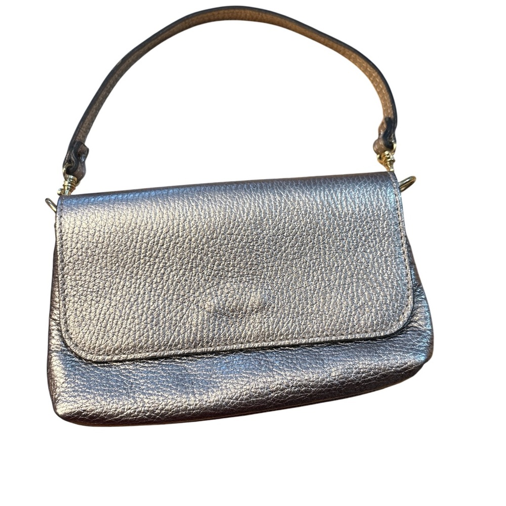 Metallic Italian Silver Leather Handbag